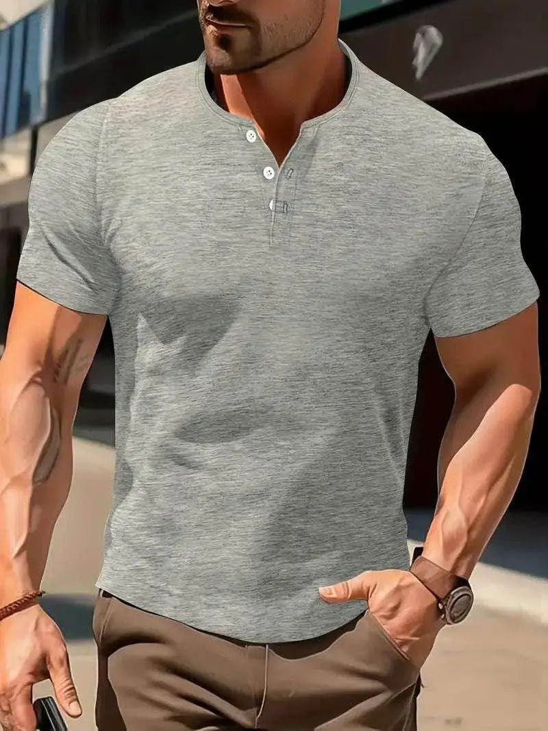 Men's slim fit casual short sleeve grey shirt, ZA-Zola stylish summer fashion