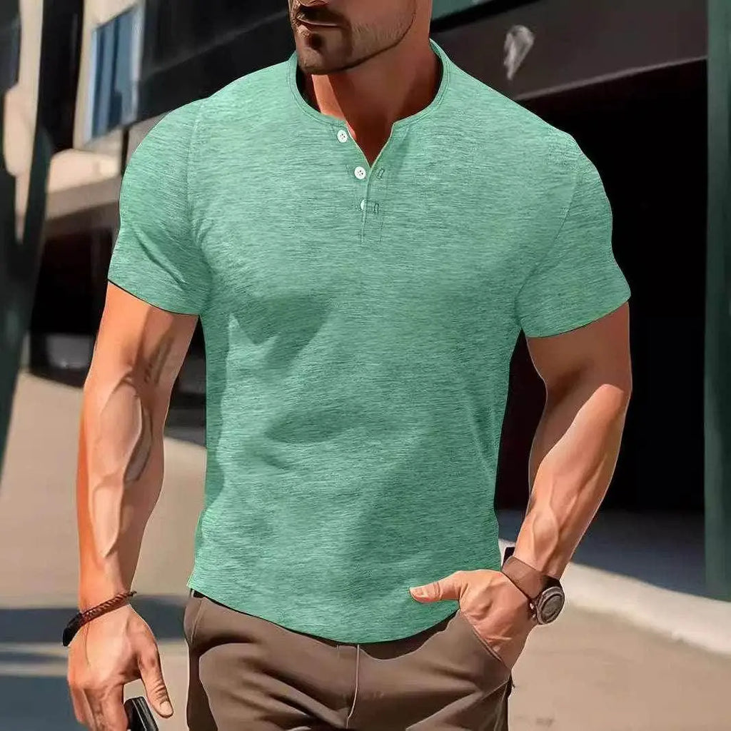 Men's slim fit casual mint green short sleeve shirt, street style, ZA-Zola fashion