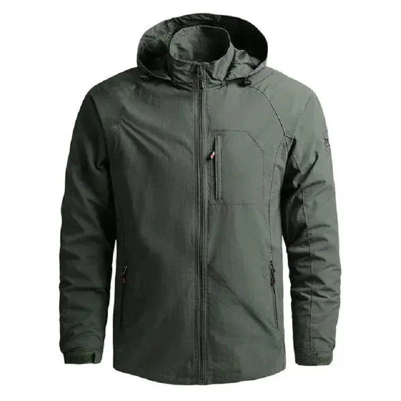Men's solid waterproof outdoor jacket with hood, olive green, ZA-Zola fashion