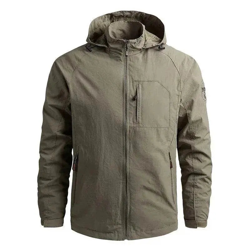 Men's solid waterproof outdoor jacket with hood, khaki color, from ZA-Zola UK fashion