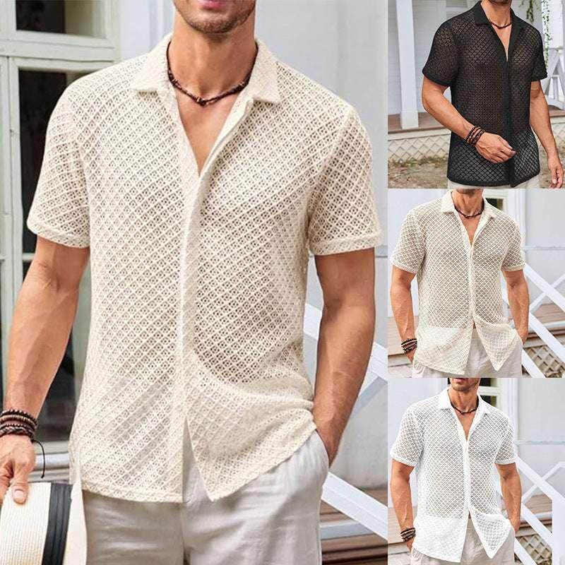 Men’s summer mesh button shirt in multiple colors, styled outdoors, ZA-Zola fashion