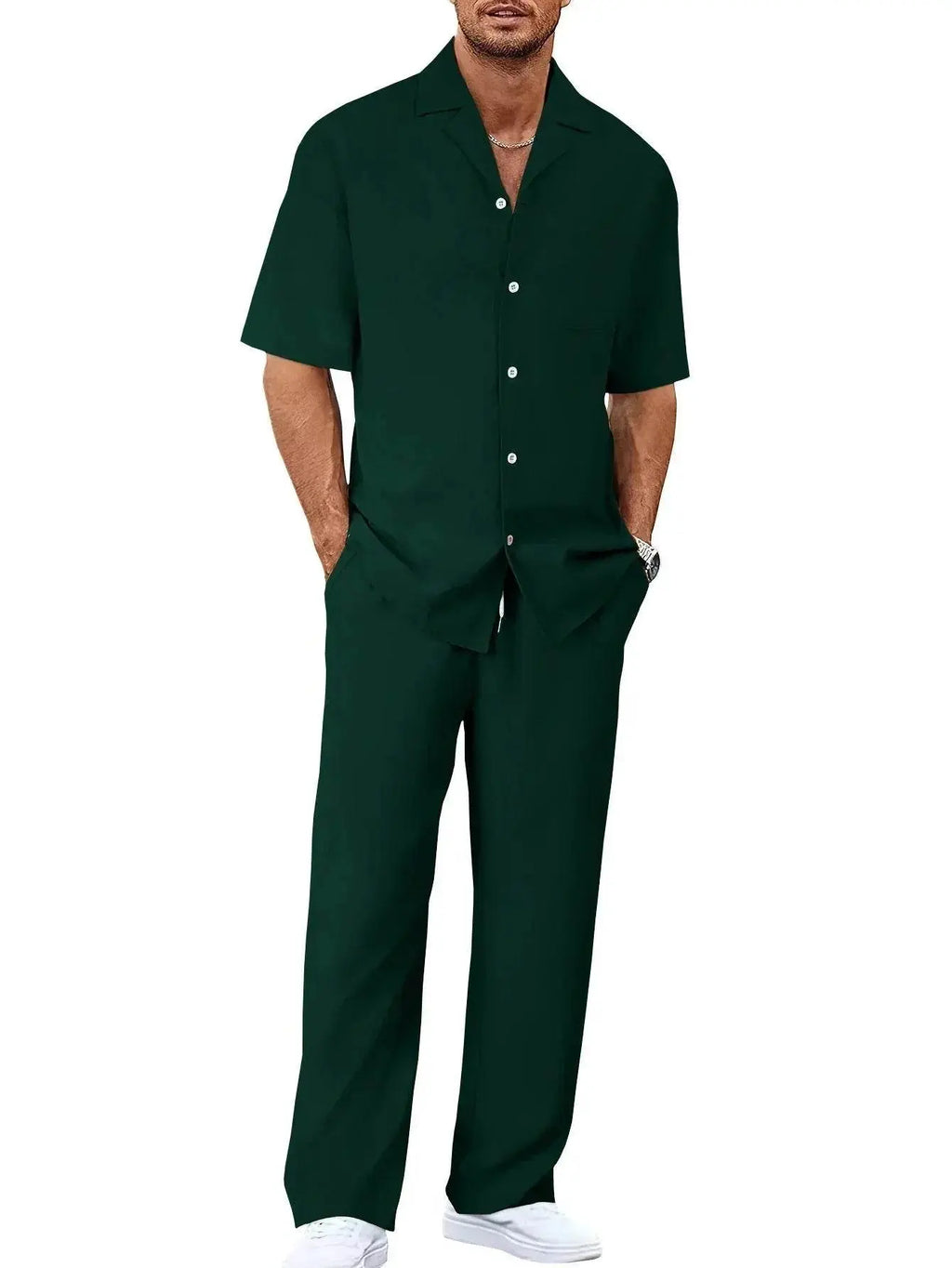 Men’s dark green summer shirt and trousers two-piece set from ZA-Zola