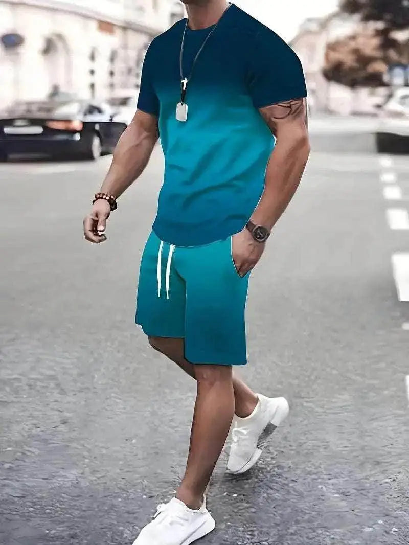 Men's blue summer sportswear set with matching tee and shorts from ZA-Zola
