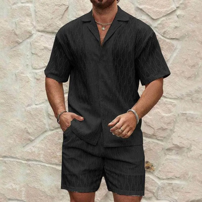 Men’s black summer tracksuit with short-sleeve shirt and shorts by ZA-Zola