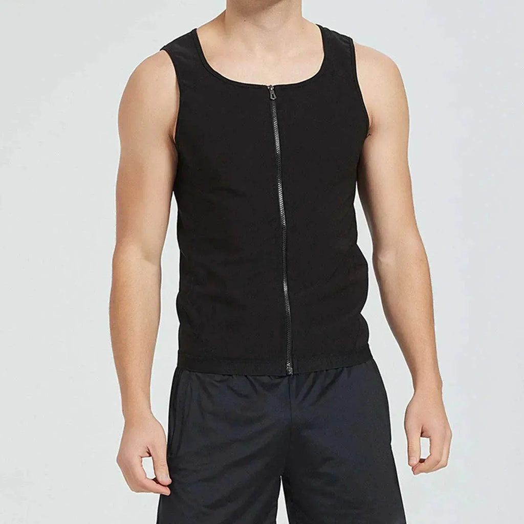 Men's black zip-up sleeveless workout sweatshirt, activewear by ZA-Zola