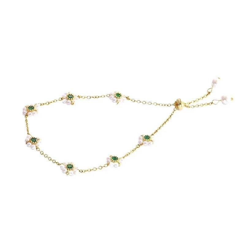 Floral Pearl Bracelet | Adjustable Chain - ZA-Zola