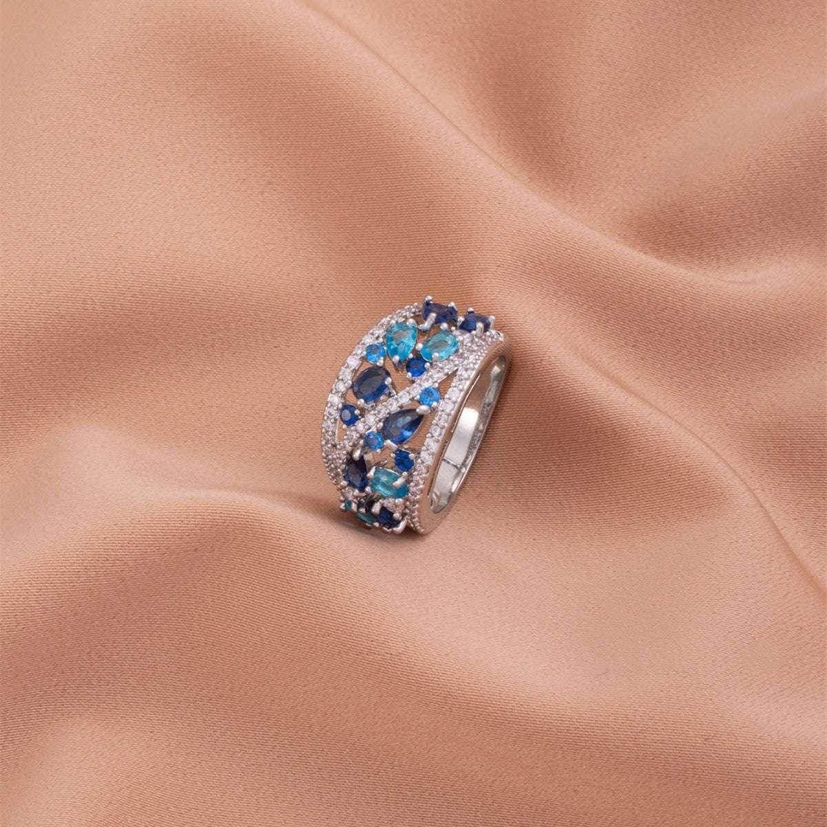 Round Hollow Blue Zircon Fashion Statement Ring - ZA-Zola