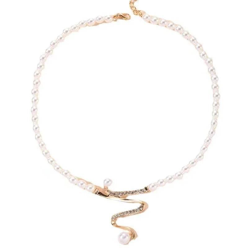 Deep V Clavicle Pearl Necklace & Earrings Set - ZA-Zola