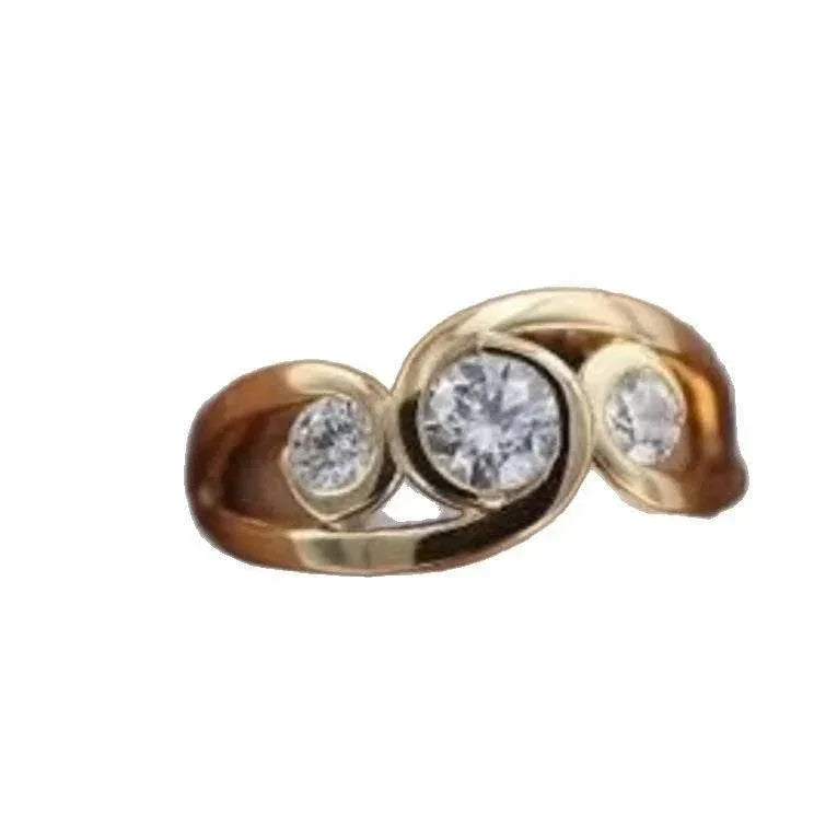 Gold Inlaid Zircon Vintage Geometric Couple Ring - ZA-Zola