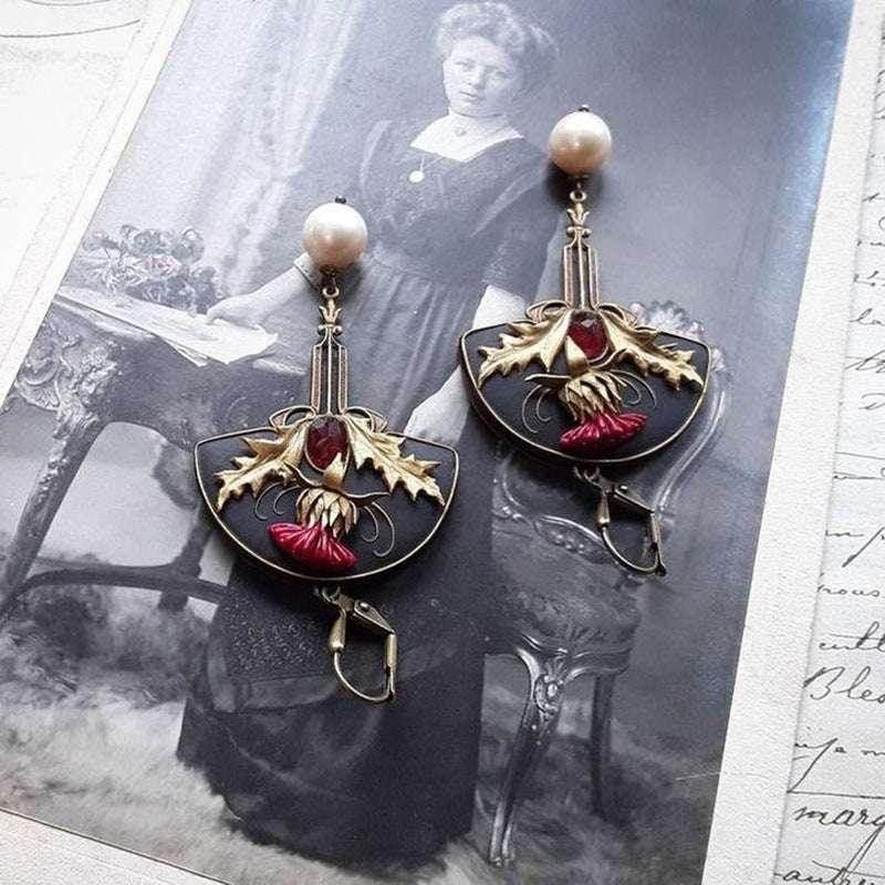 Retro Pearl Fan Tassel Earrings for Women - ZA-Zola