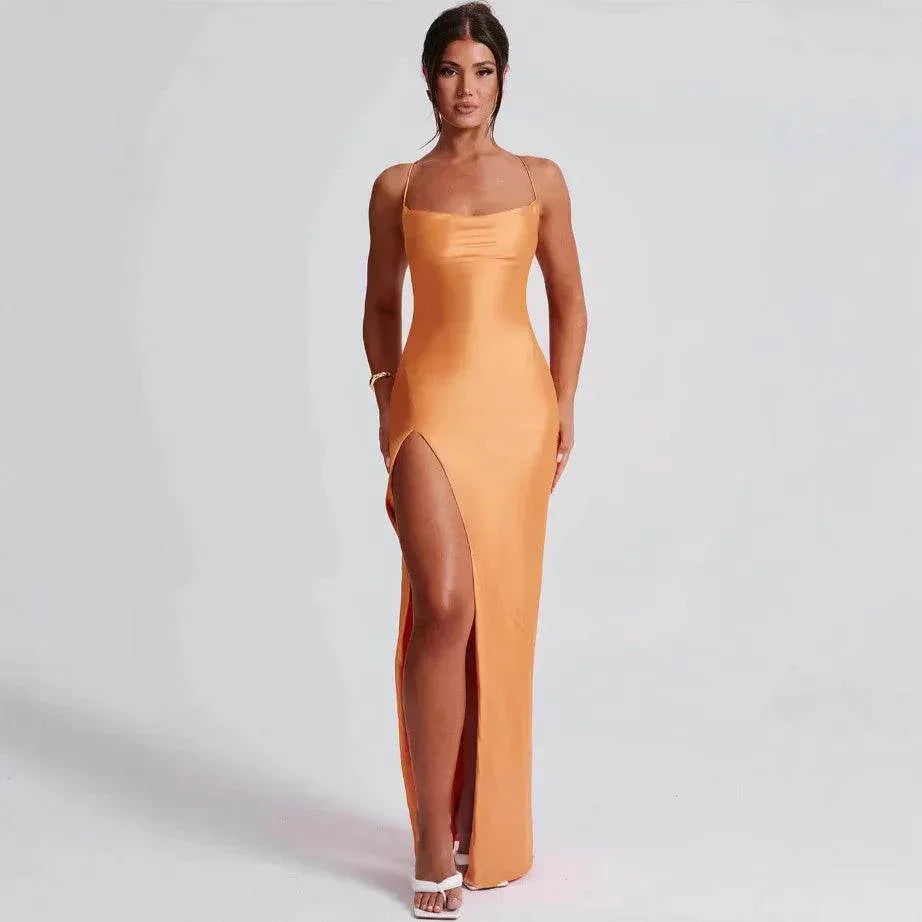 Premium Satin Sleeveless Backless Lace-Up Dress – Sultry Socialite Style - ZA-Zola