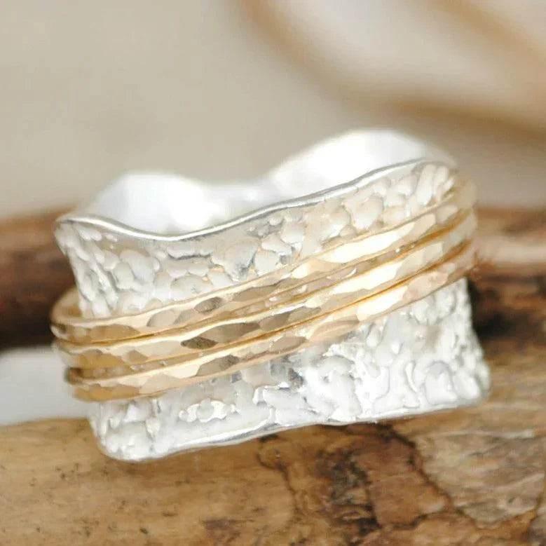 Two-Tone Rotating Pattern Ring for Women - ZA-Zola