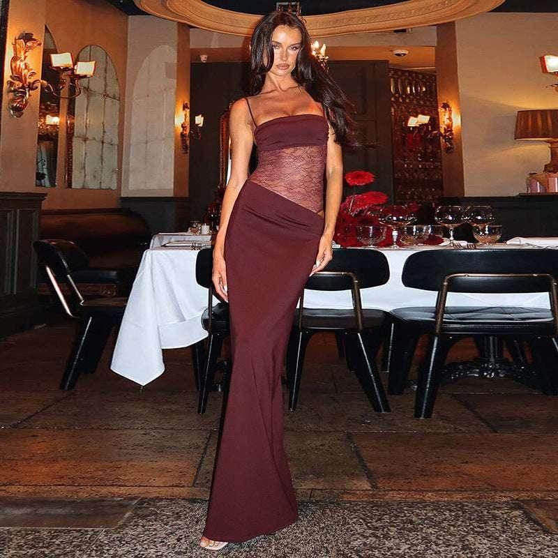Y2K Lace Suspender Dress – Sexy Long Dress for Club, Beach & Evening - ZA-Zola