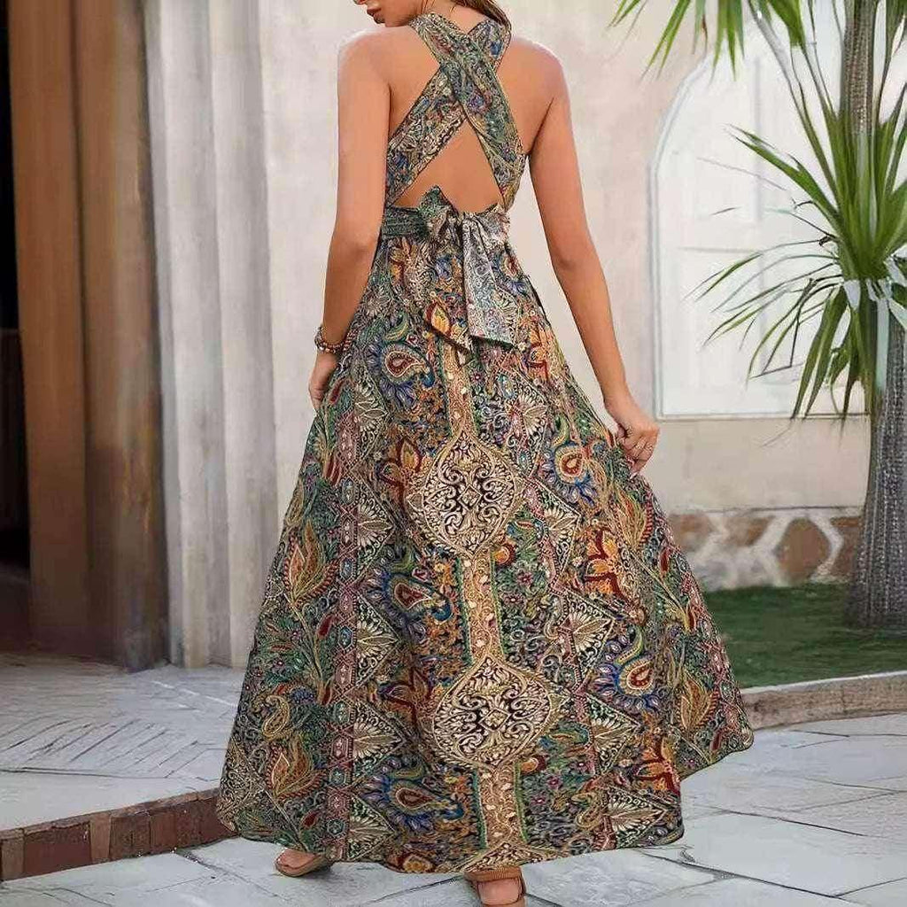 Bohemian Backless Lace-Up Maxi Dress – Graceful & Free-Spirited - ZA-Zola