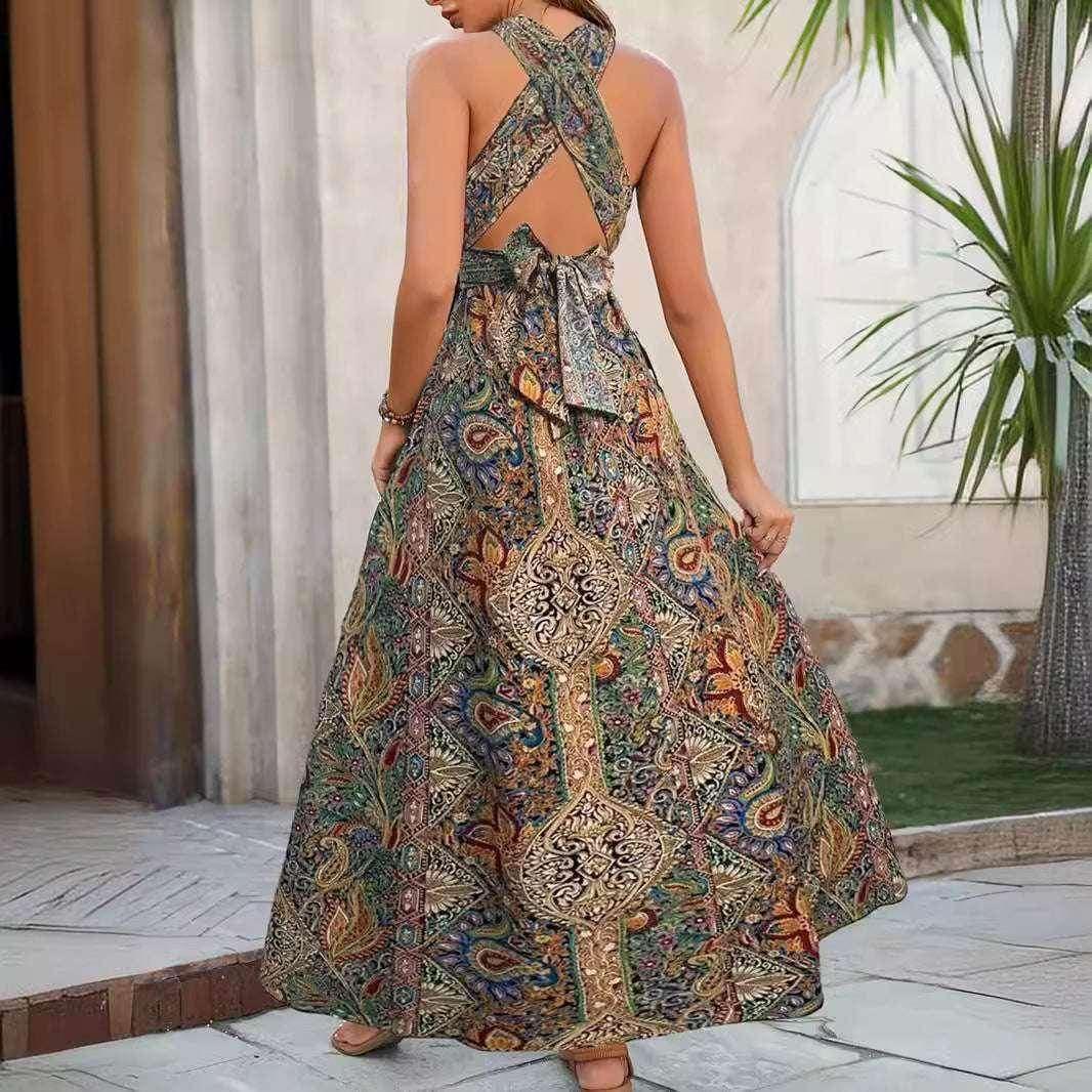 Bohemian Backless Lace-Up Maxi Dress – Graceful & Free-Spirited - ZA-Zola