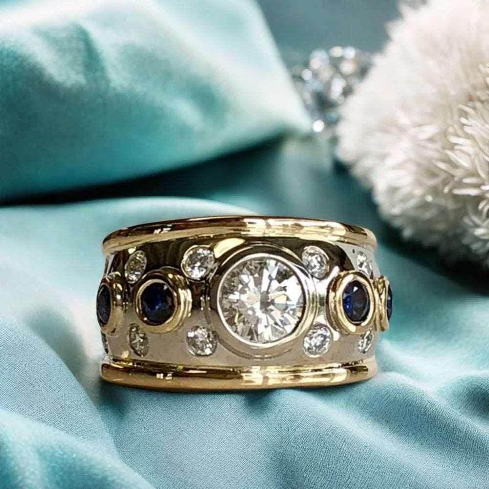 Retro Shiny Zircon Unisex Geometric Gold Ring - ZA-Zola