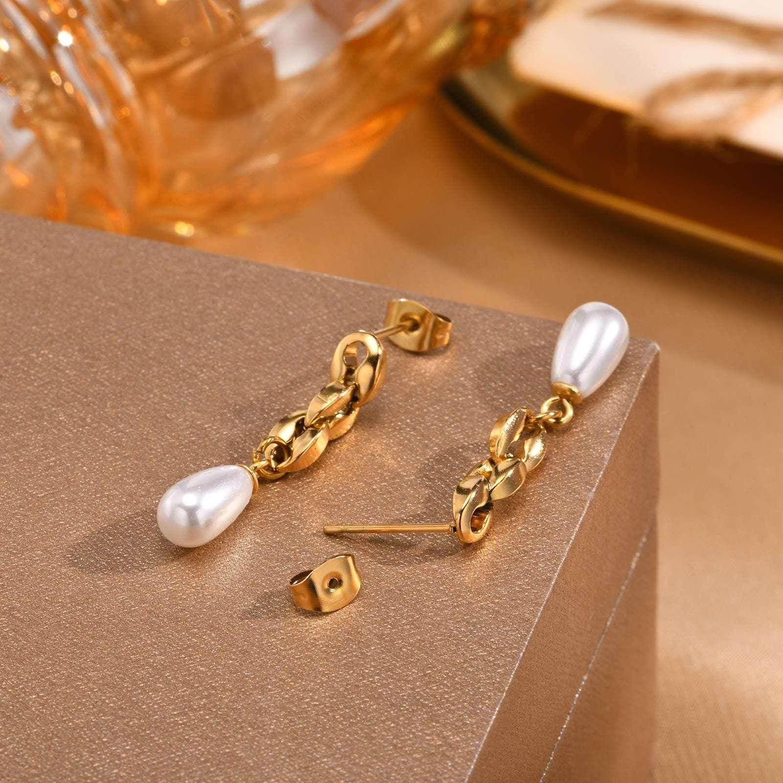 Stainless Steel Lip Chain Gold Fashion Earrings - ZA-Zola