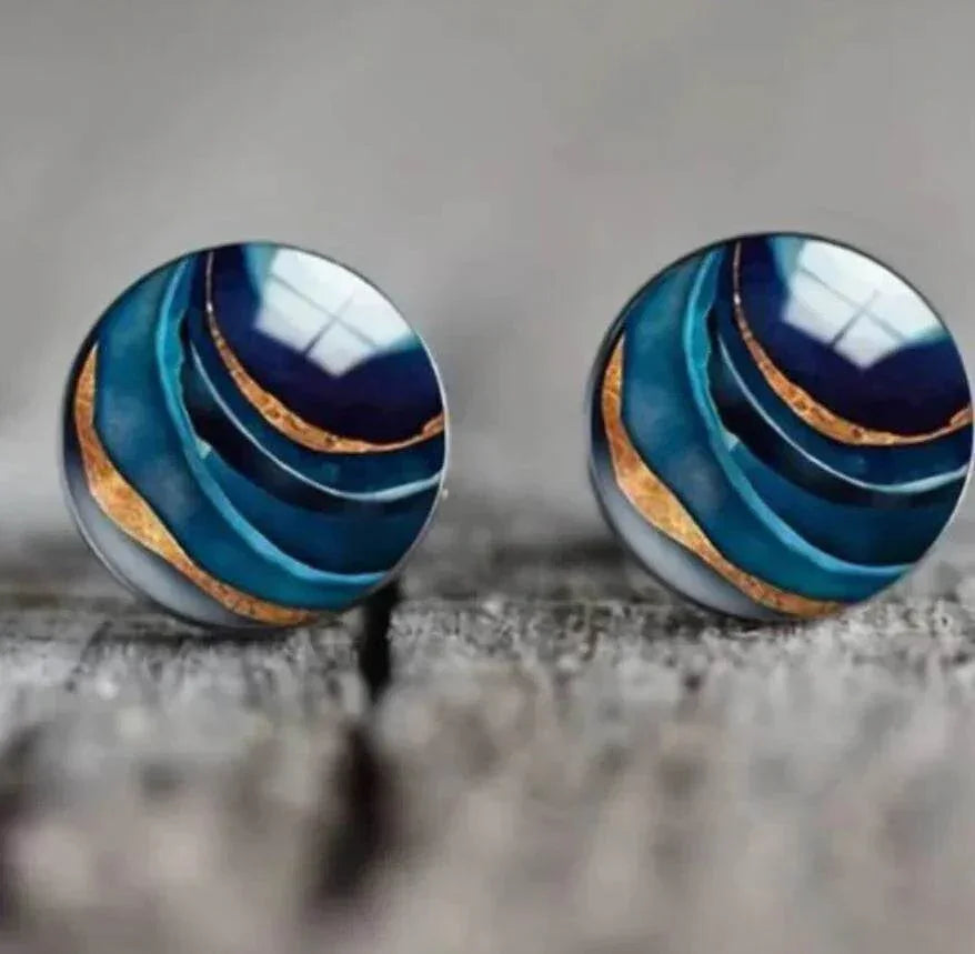 Marble Round Glass Stud Earrings – Unisex Style - ZA-Zola