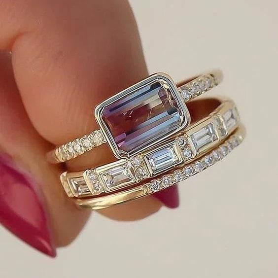 Gold Diamond Three-Piece Ring Set for Women - ZA-Zola