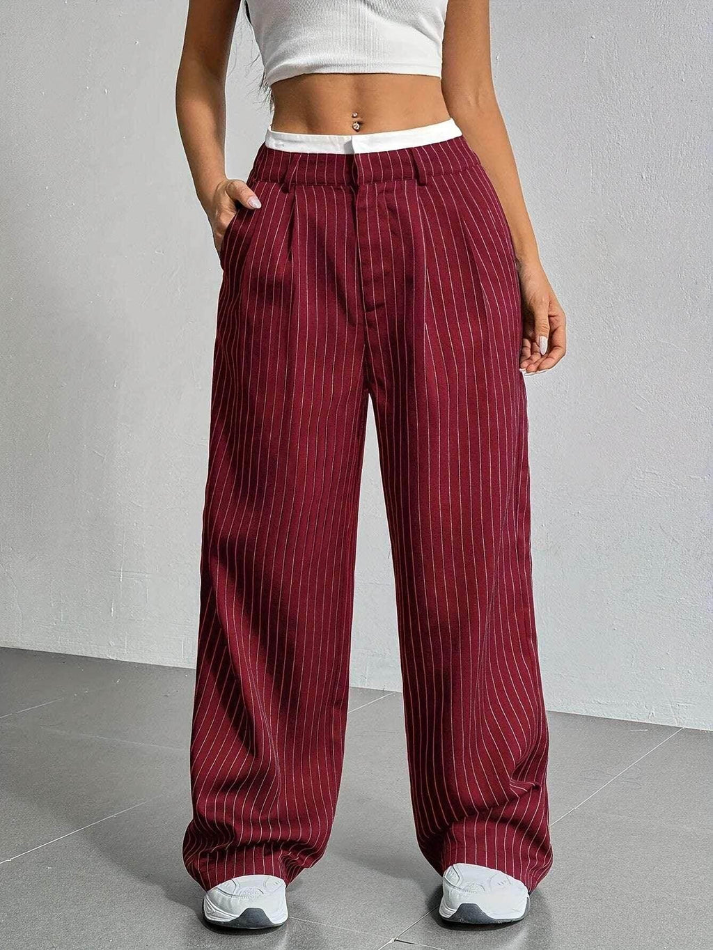 Striped High Waist Straight Pants for Women - ZA-Zola