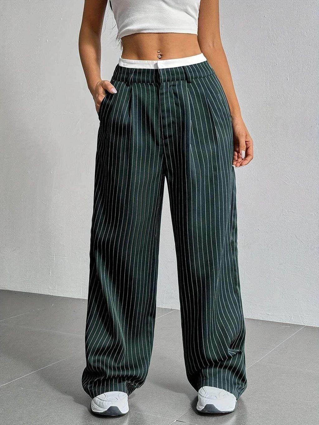 Striped High Waist Straight Pants for Women - ZA-Zola