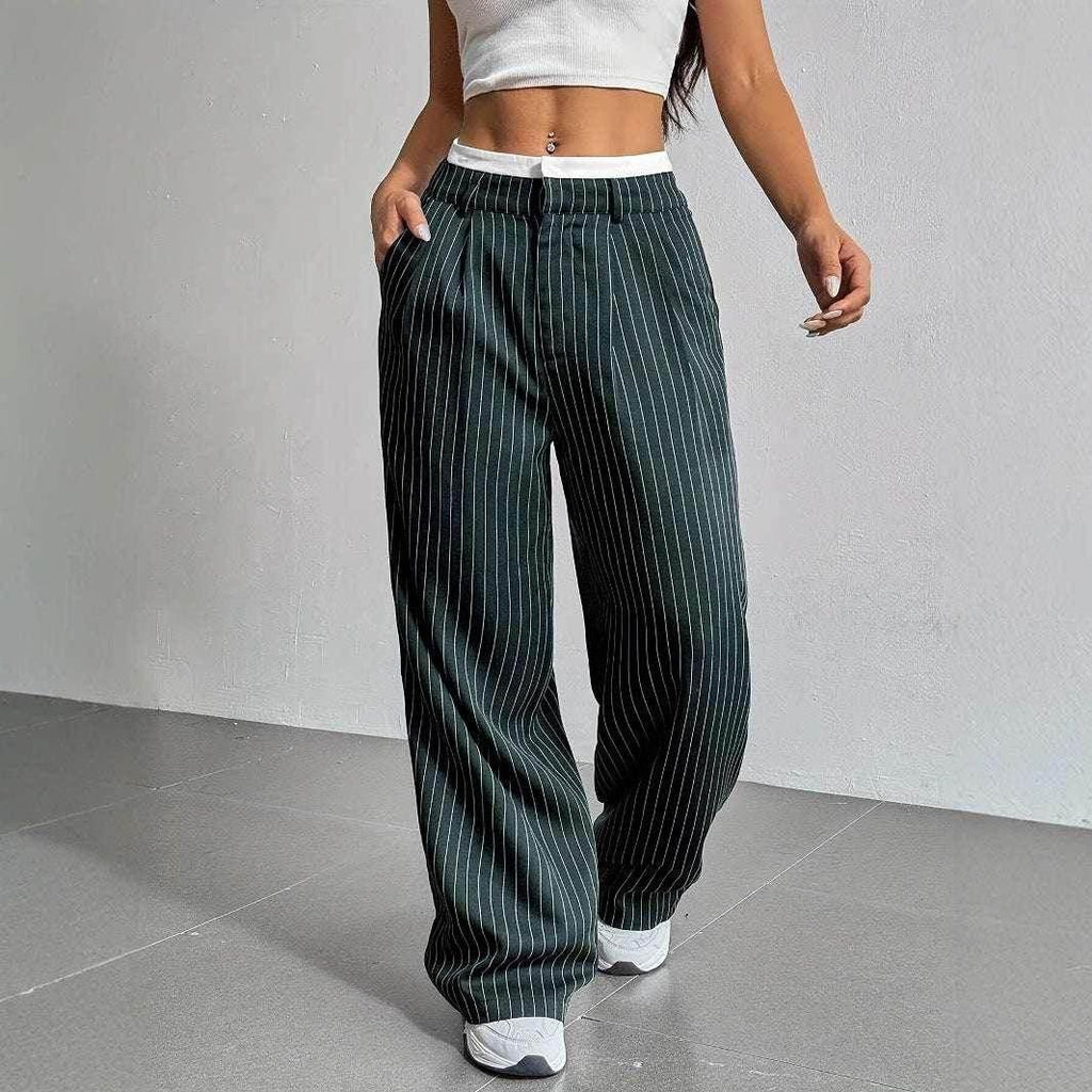 Striped High Waist Straight Pants for Women - ZA-Zola