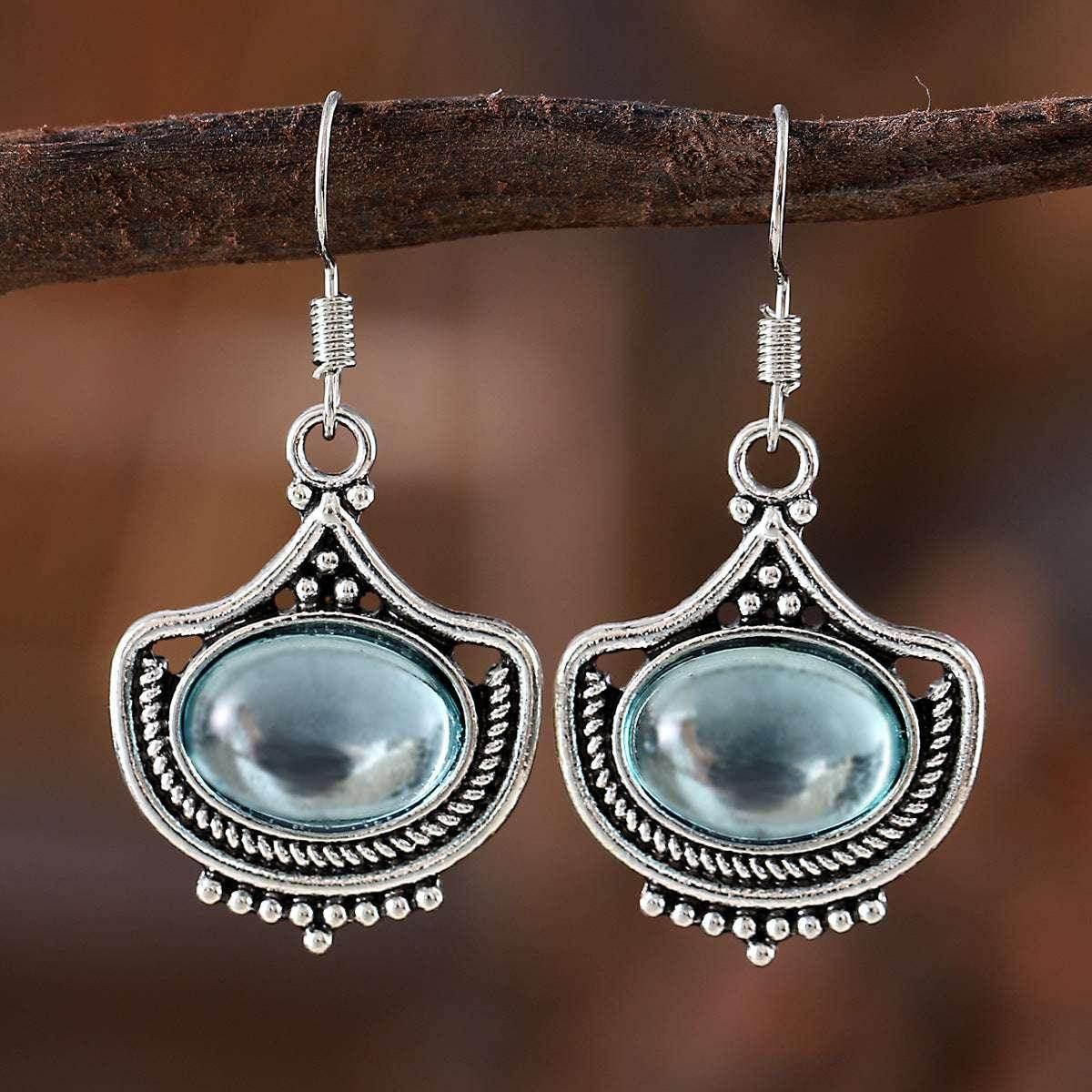 Vintage Blue Gem Necklace & Earrings Set - ZA-Zola