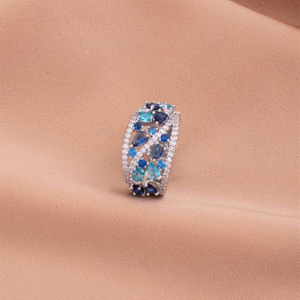 Round Hollow Blue Zircon Fashion Statement Ring - ZA-Zola