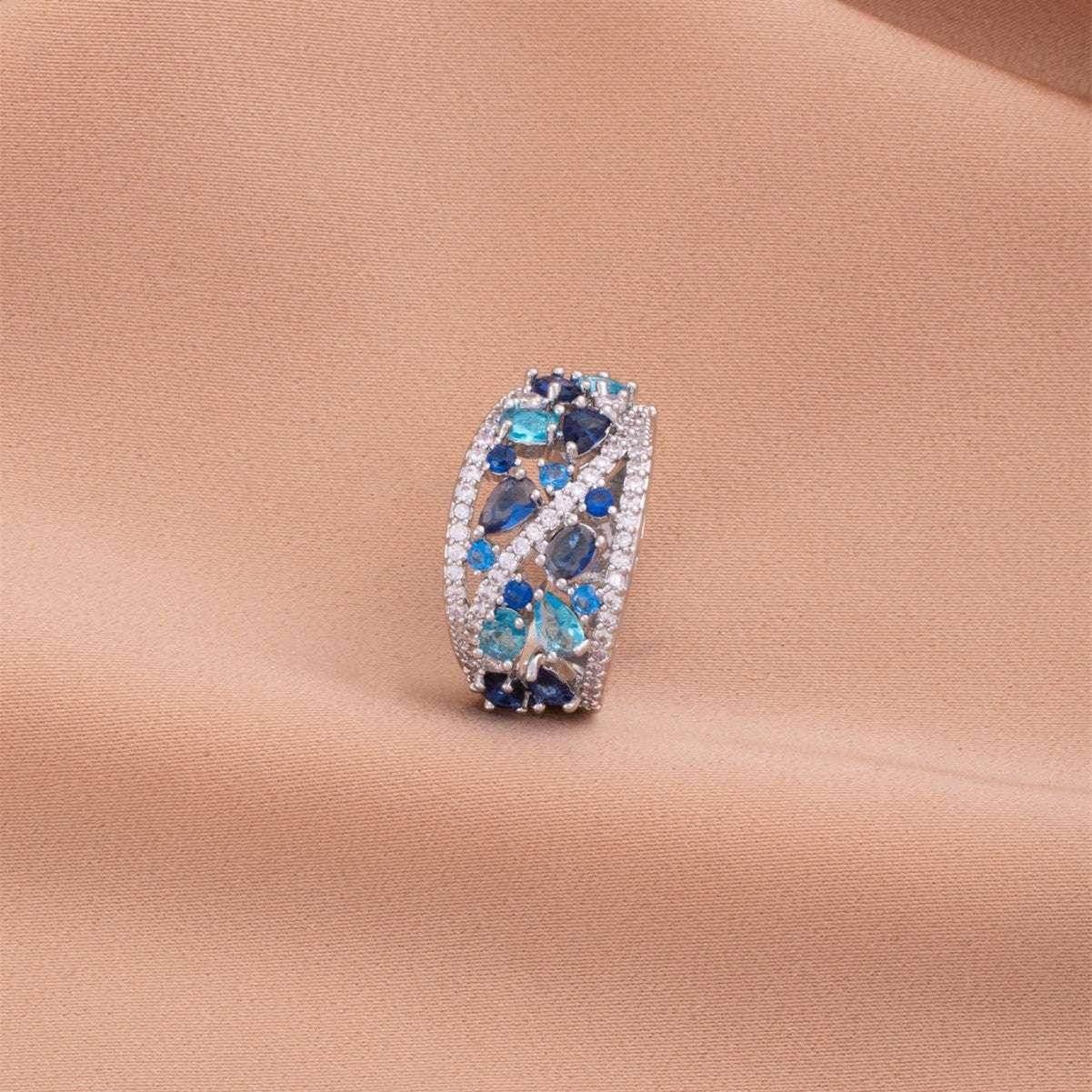 Round Hollow Blue Zircon Fashion Statement Ring - ZA-Zola