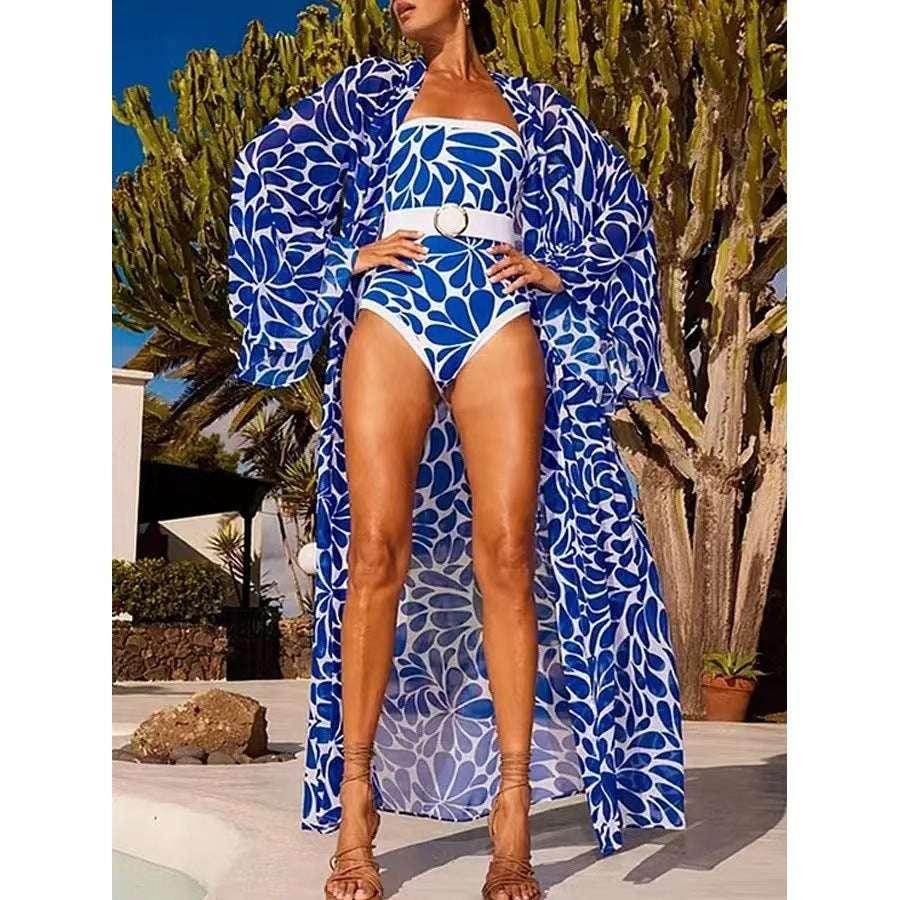 Printed Long Sleeve One-Piece Swimsuit – Floral Design - ZA-Zola