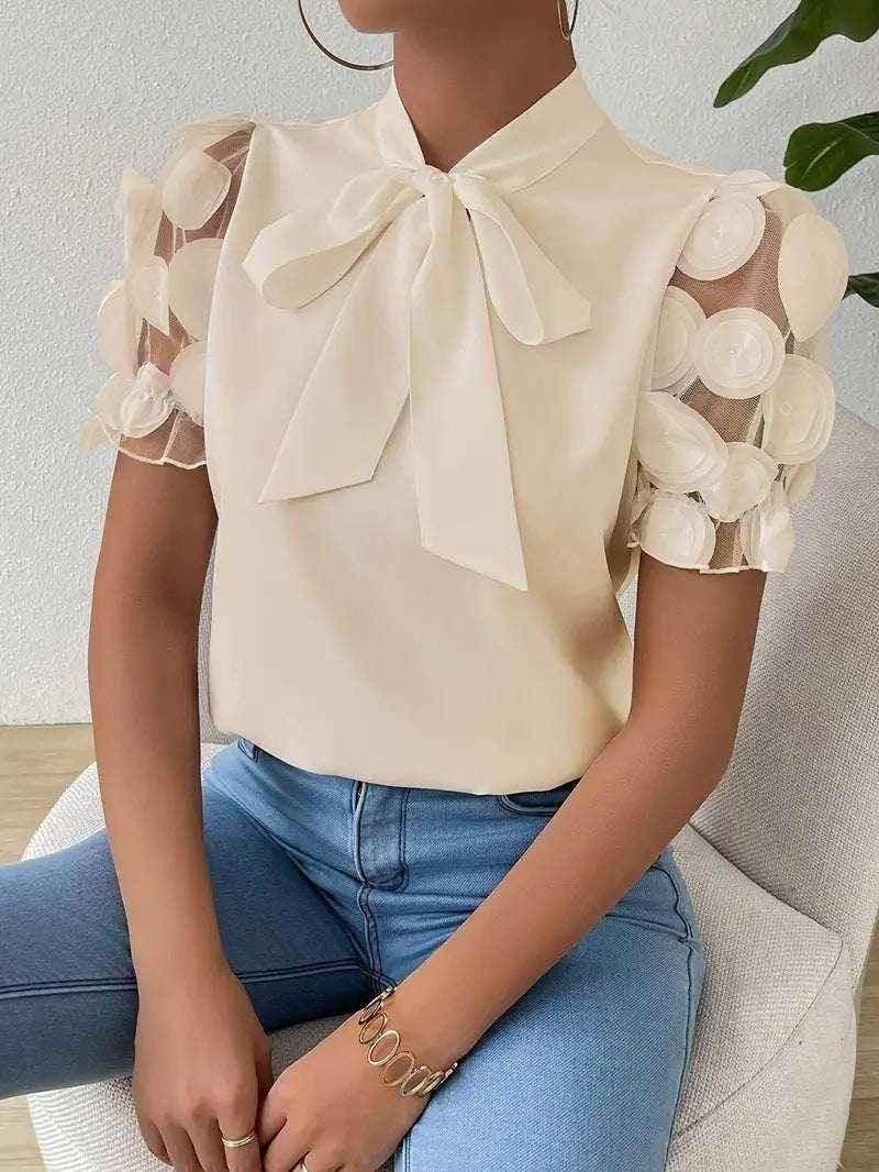 Bow Tie Summer Shirt – Solid Color Short Sleeve - ZA-Zola