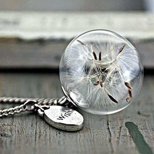 Vintage Dandelion Seed Glass Necklace Handmade - ZA-Zola