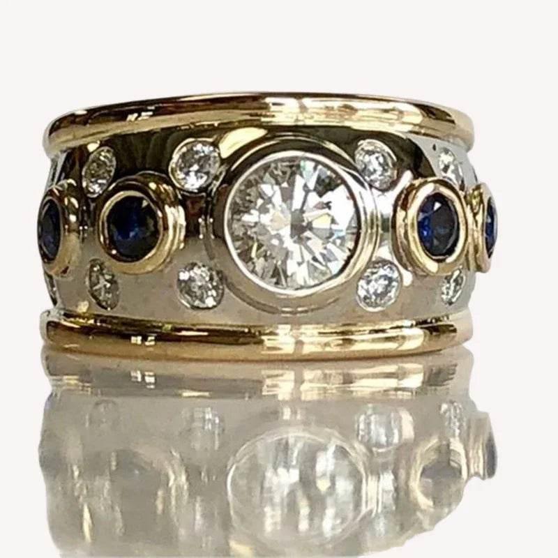 Retro Shiny Zircon Unisex Geometric Gold Ring - ZA-Zola