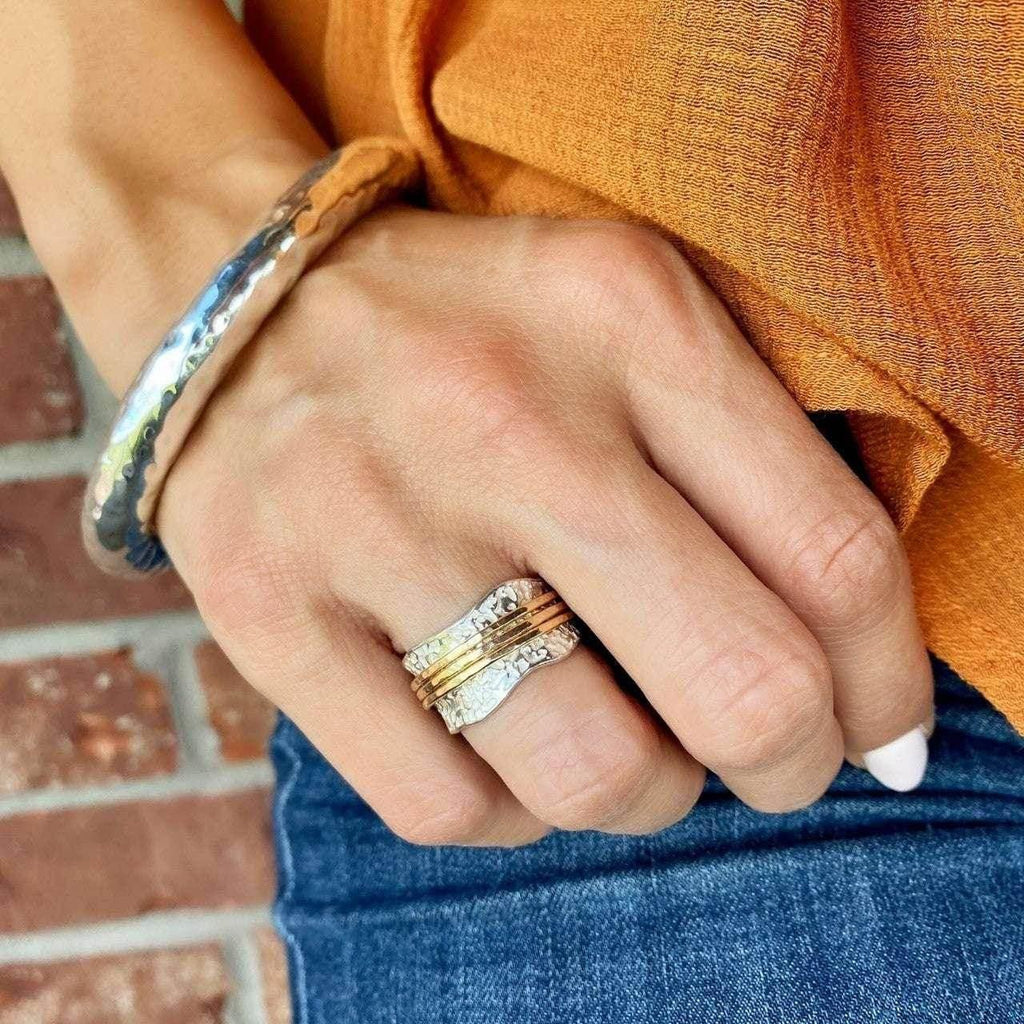 Two-Tone Rotating Pattern Ring for Women - ZA-Zola