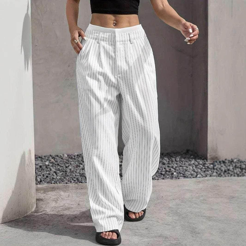 Striped High Waist Straight Pants for Women - ZA-Zola