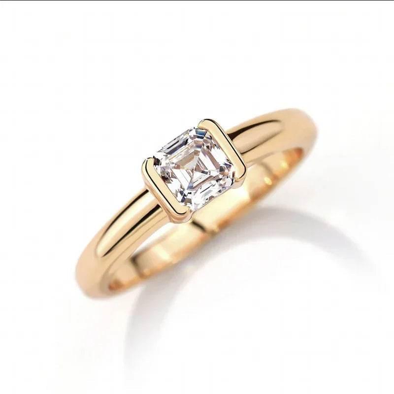 Pagoda Cut White Diamond 925 Silver Ring - ZA-Zola