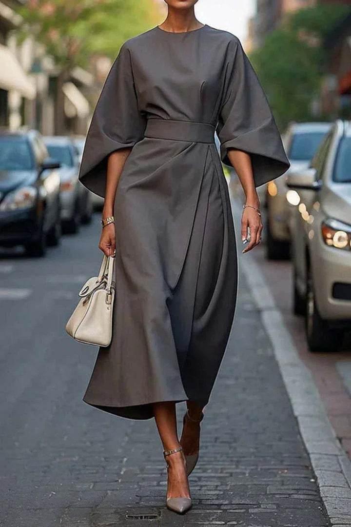 Loose Batwing Sleeve Waist-Tight Dress - ZA-Zola