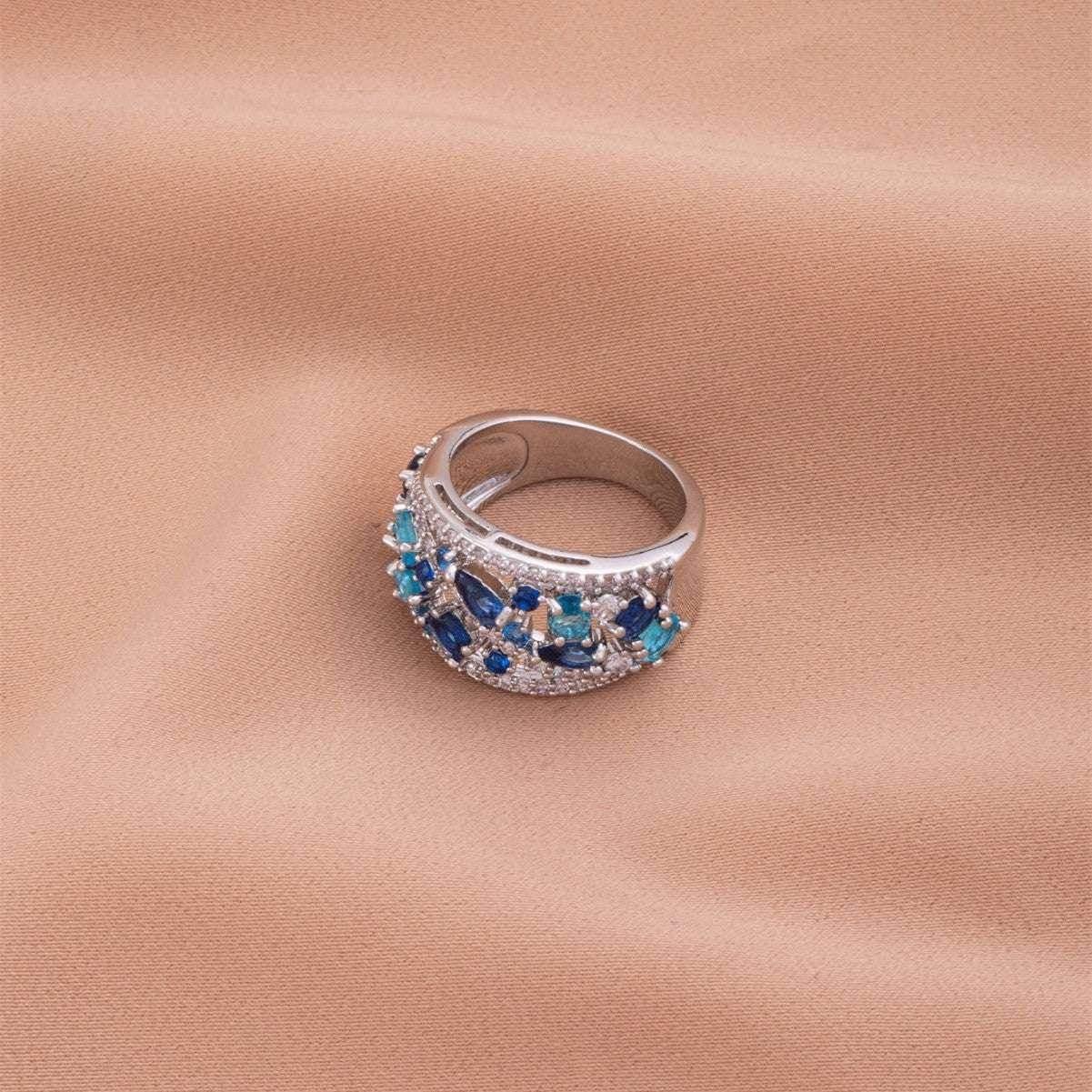 Round Hollow Blue Zircon Fashion Statement Ring - ZA-Zola