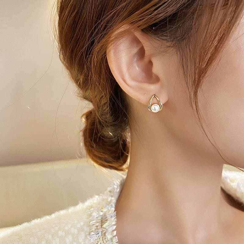 Trendy Drop Pearl Stud Earrings with Silver Needle - ZA-Zola