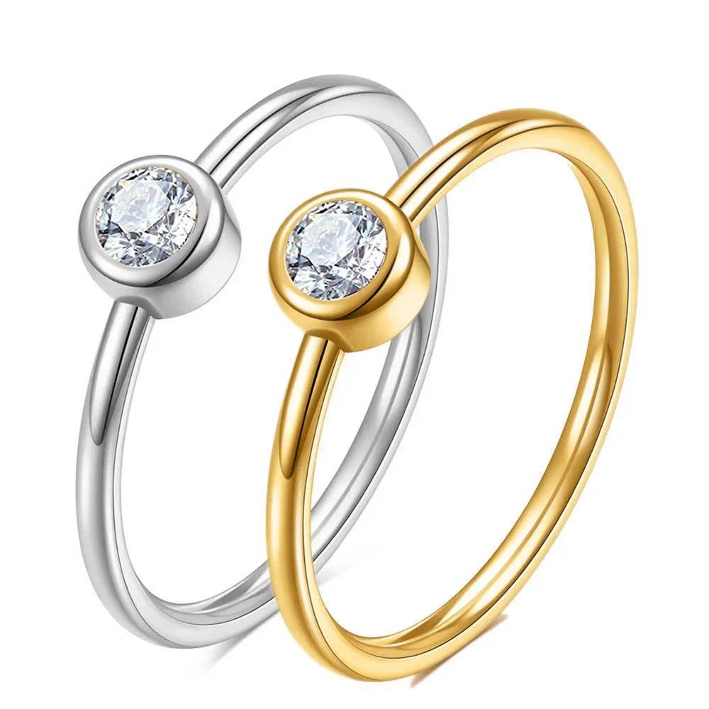 Elegant 2MM Titanium Steel Diamond Ring, Couples - ZA-Zola