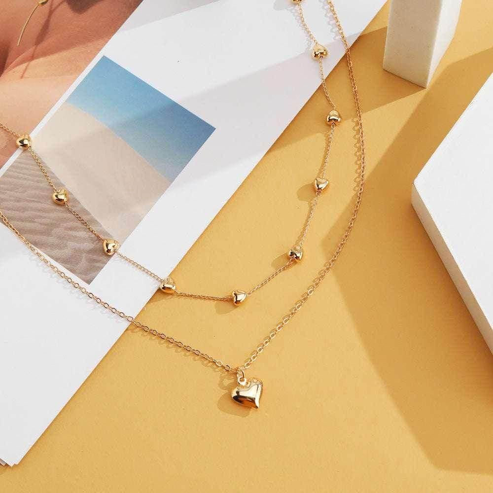 Double-Layer Gold Heart Necklace for Women - ZA-Zola
