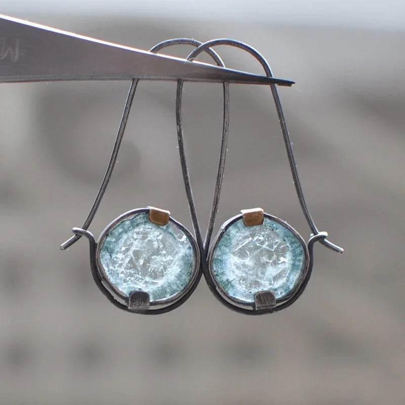 Moonstone Blue Retro Round Earrings for Women - ZA-Zola