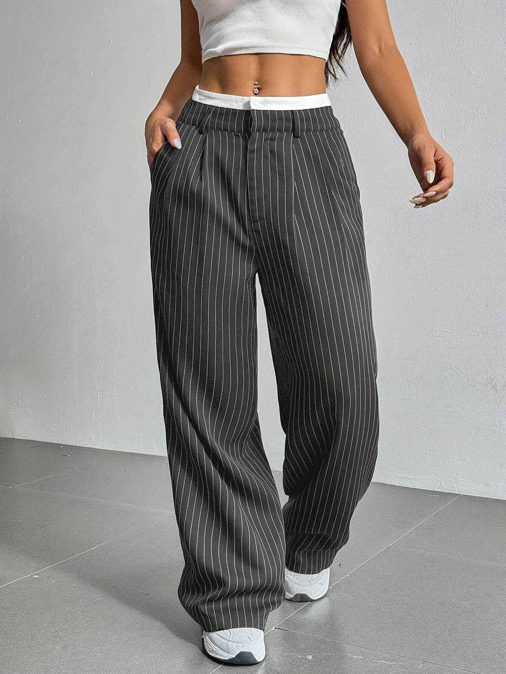 Striped High Waist Straight Pants for Women - ZA-Zola