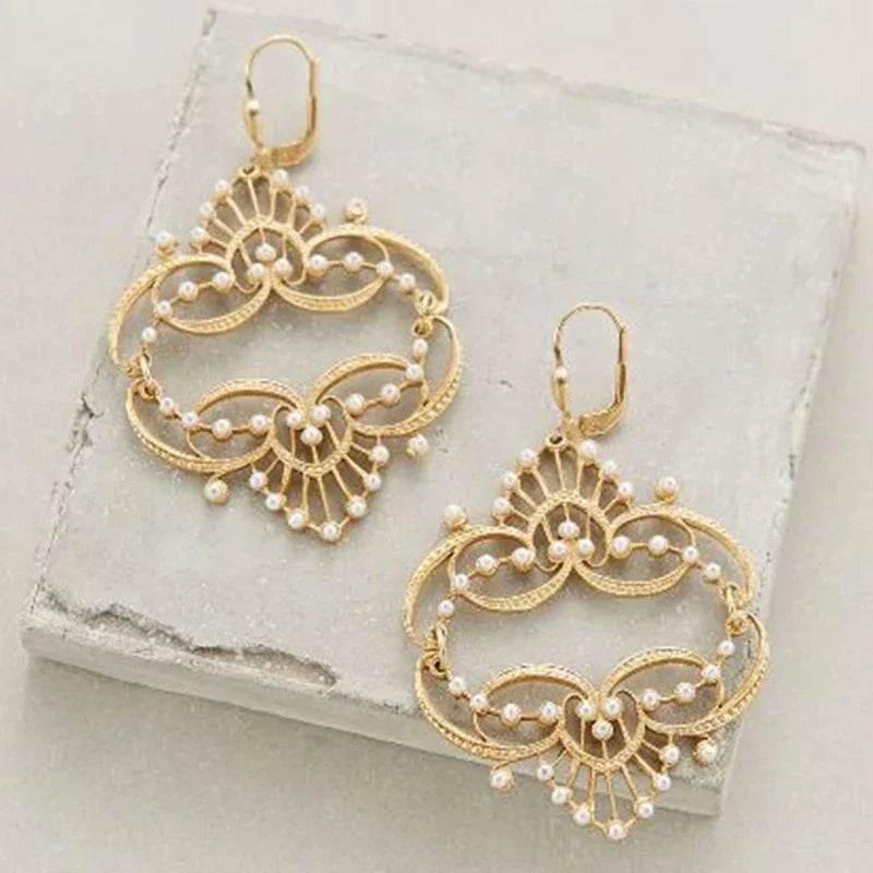 Bohemian Pearl Copper Plated Hollow Earrings - ZA-Zola