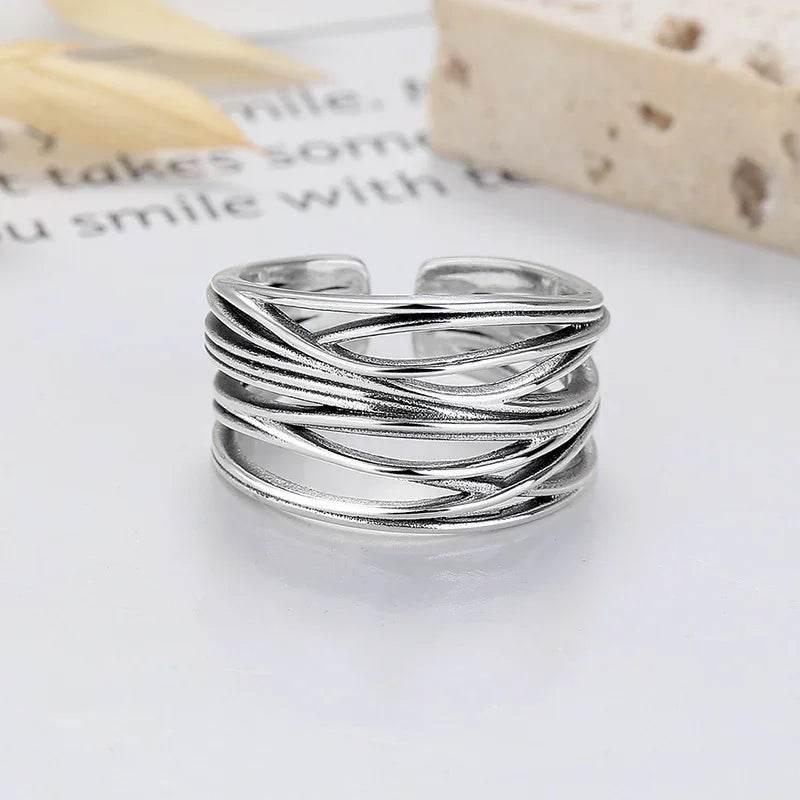 S925 Silver Vintage Cross Winding Line Ring - ZA-Zola