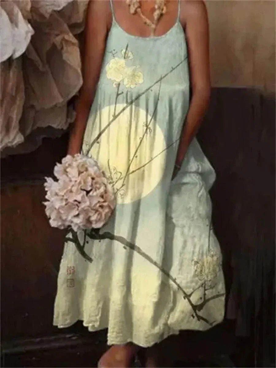 Floral Art Print Holiday Dress – Long Sleeve Sling Style (S–5XL) - ZA-Zola