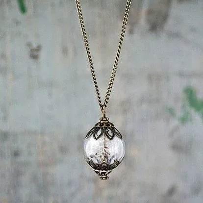 Vintage Dandelion Seed Glass Necklace Handmade - ZA-Zola