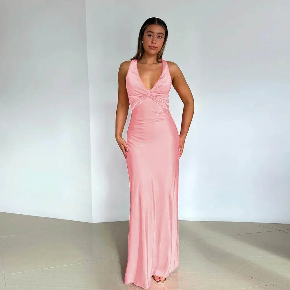 Satin Slim Fit A-Line Dress – Elegant & Sleek - ZA-Zola