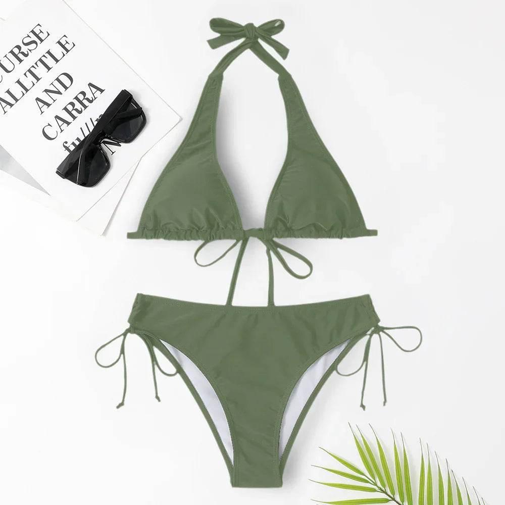 Sexy Solid Color Bikini | Strappy Swimsuit – Buy Now - ZA-Zola