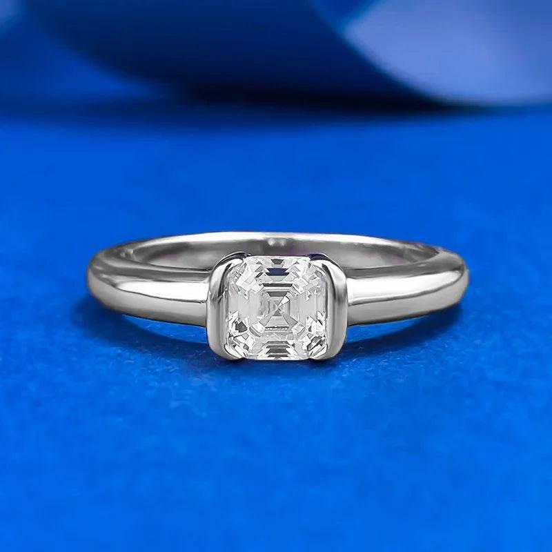 Pagoda Cut White Diamond 925 Silver Ring - ZA-Zola